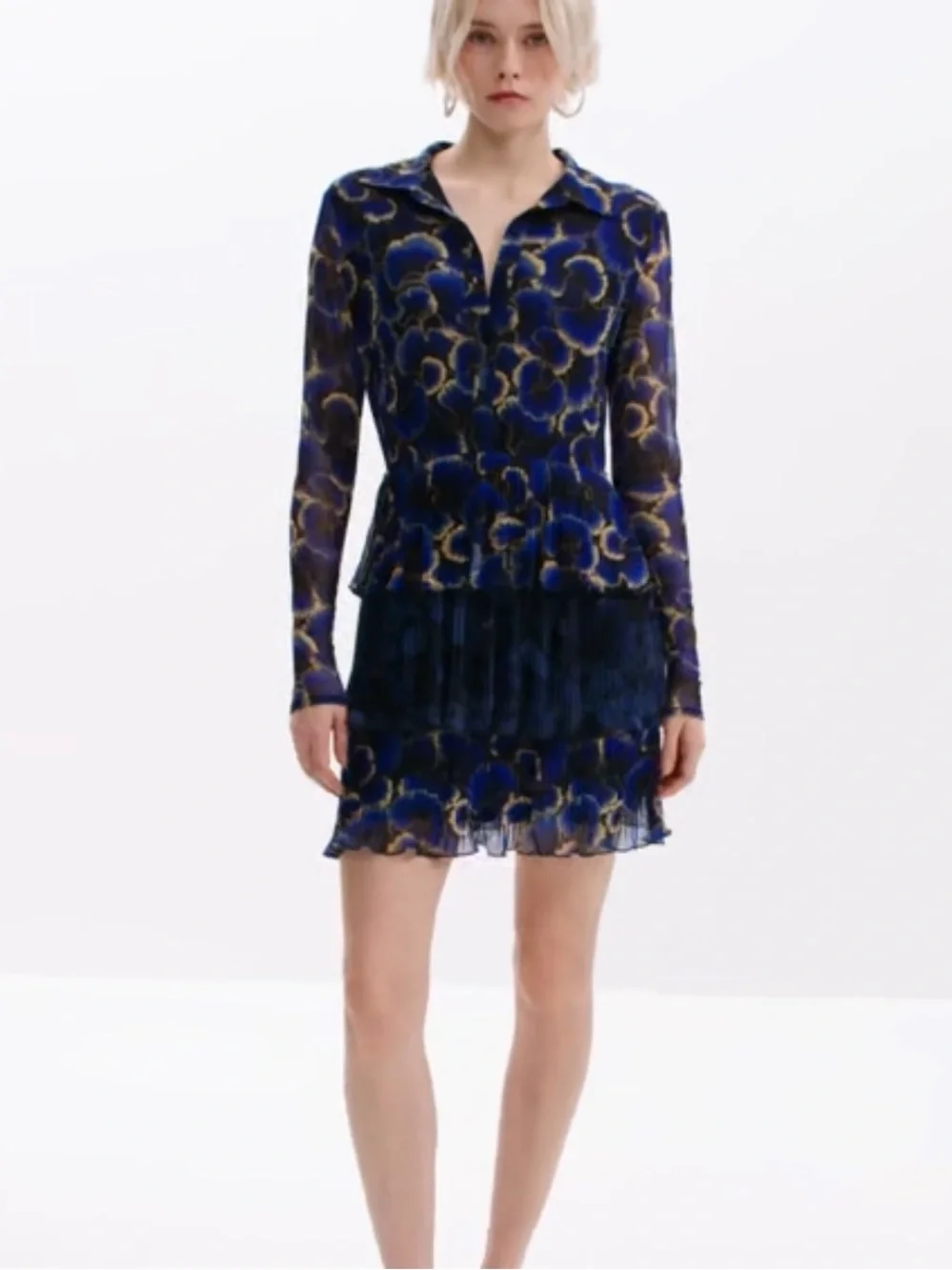 Desigual Blue Floral Tiered Mini Dress - Picture 1 of 11